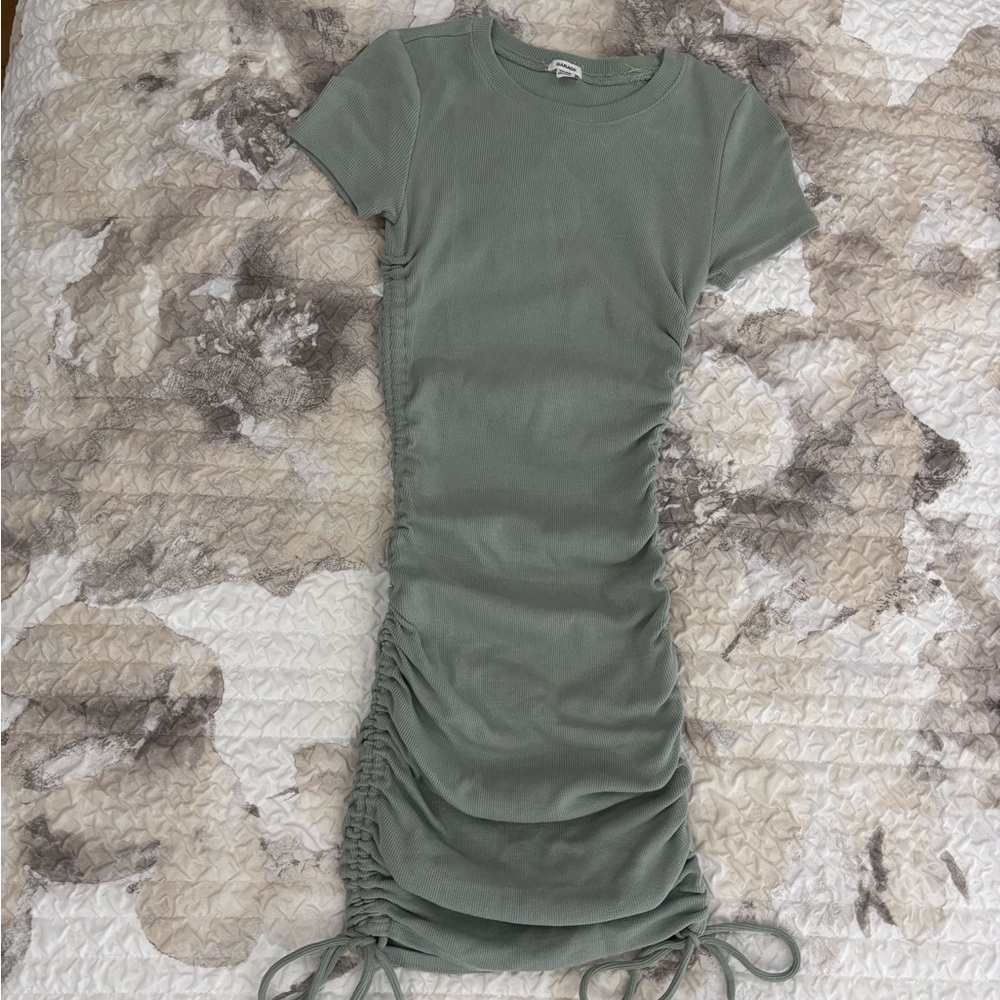 Garage Sage Green Ruched Dress